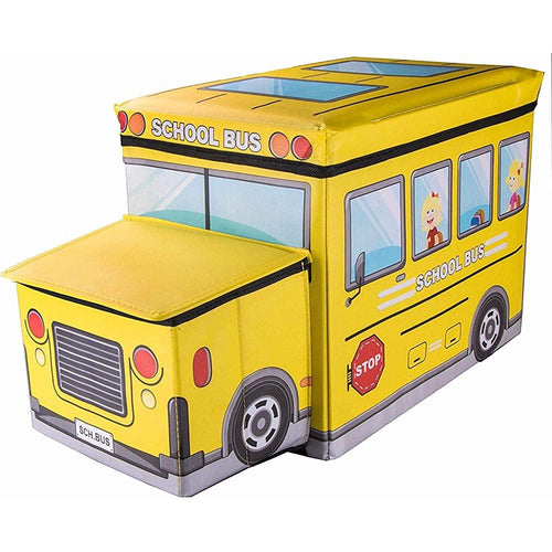 Bus Shape Storage Box and Chair-YELLOW / Multi-Functional Toys Organizer for Kids Clothes Toy Storage Box Folding Cartoon