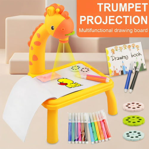 Giraffe Small Size Art Drawing Board Leds Projector Light Toy Children Kids Painting Table Small Desk (with Box Packing)(Random Color)