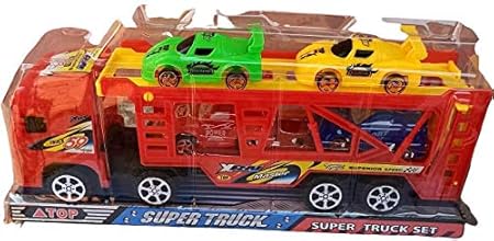 Double decker Trailer Truck | Car Carrier Truck with 4 Cars Included Toy for Kids (Random color)