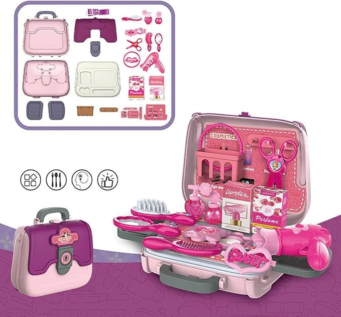 24 PCS Girls Fashion Beauty Salon Toys, Early Education Toys, Kids Makeup Kit, Dress Up Pretend Play with Toy Hairdryer, Comb, Portable Case, Premium Gifts for Toddler Girls (Cosmetic bag)