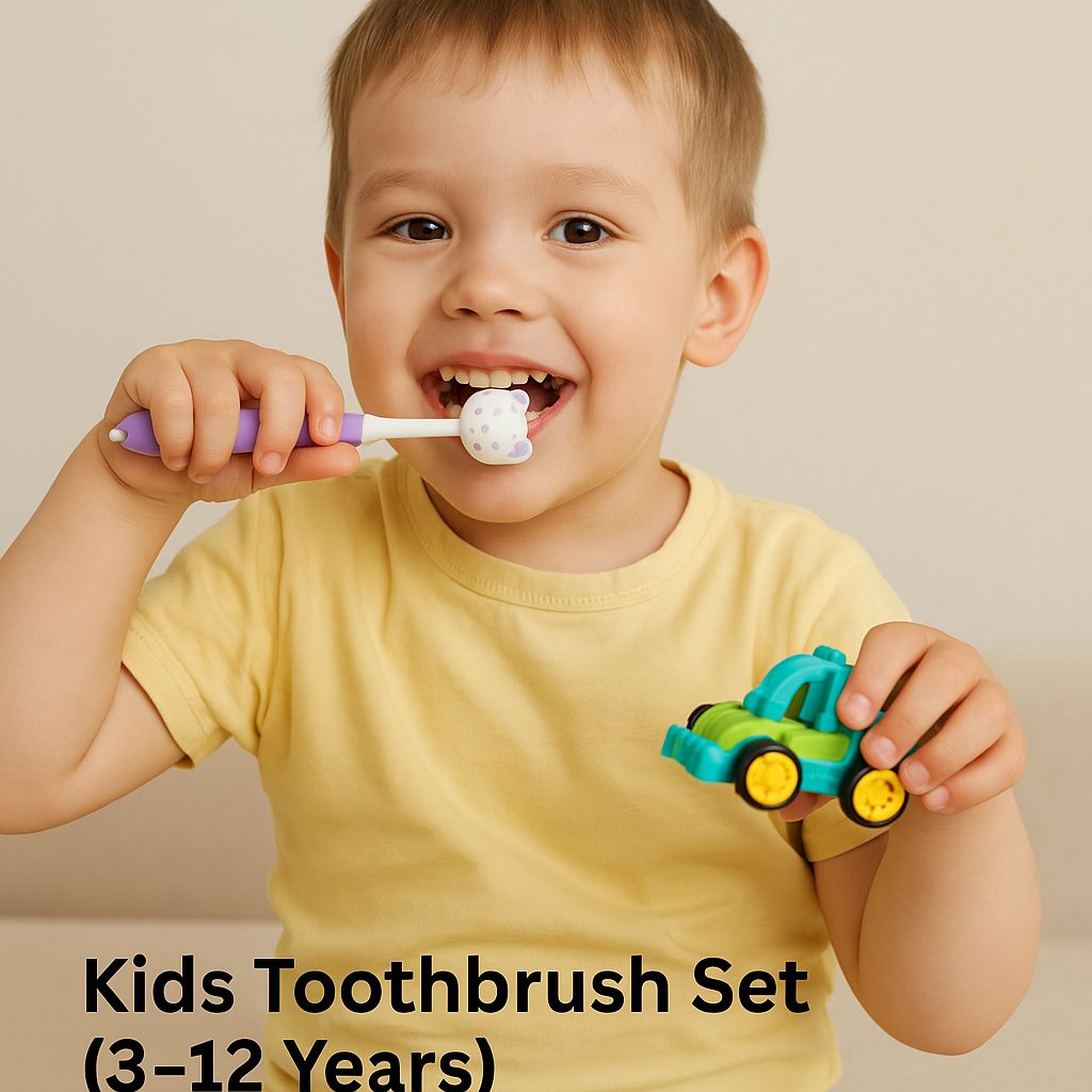 CHOFN Kids Toothbrush Set (3–12 Years) – Soft Bristles with Toy Car (Random Designs)